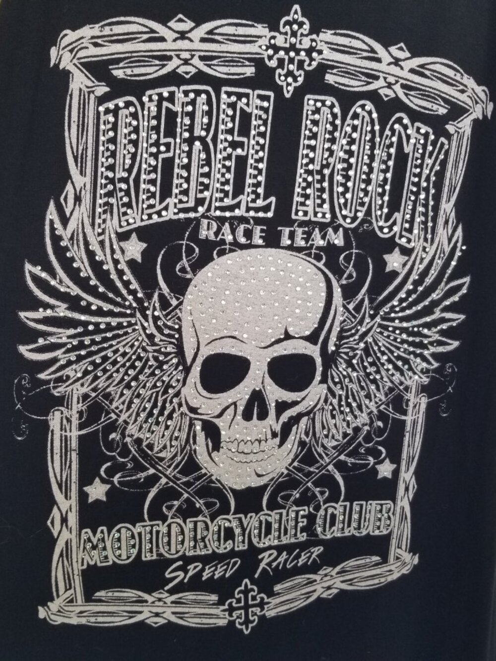 Vocal Rhinestone Skull Tank Top USA Made Rebel Rock Black Biker Women's Medium